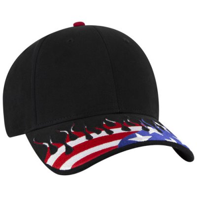 6 Panel Low Profile Baseball Cap United States Flag Flame Design Brushed Cotton Twill